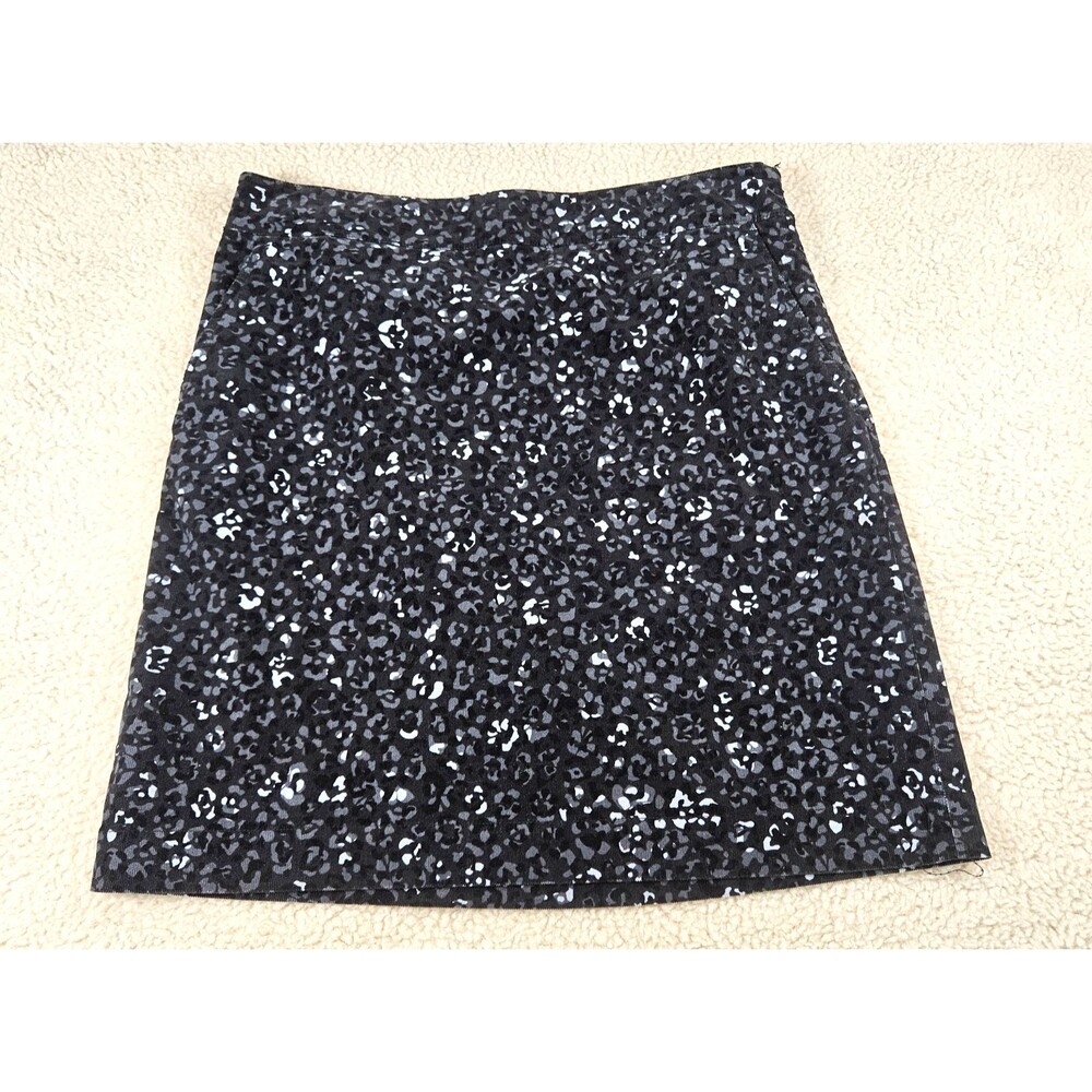 Talbots Skirt Womens 12 Black Gray Animal Print‎ Corduroy A-Line Stretch Midi